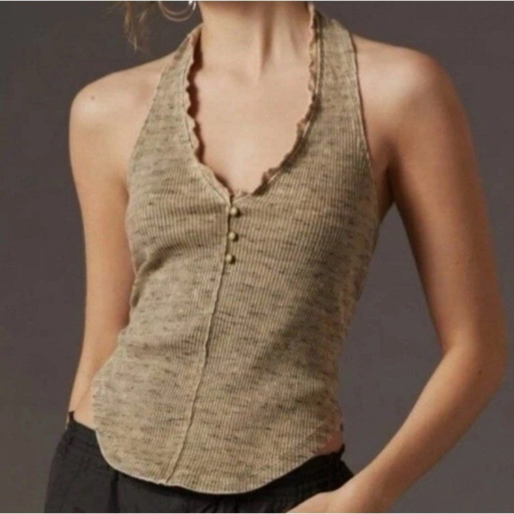 Urban Outfitters Halter Top Womens M Beige Ribbed Space Dye Boho Indie Fairycore